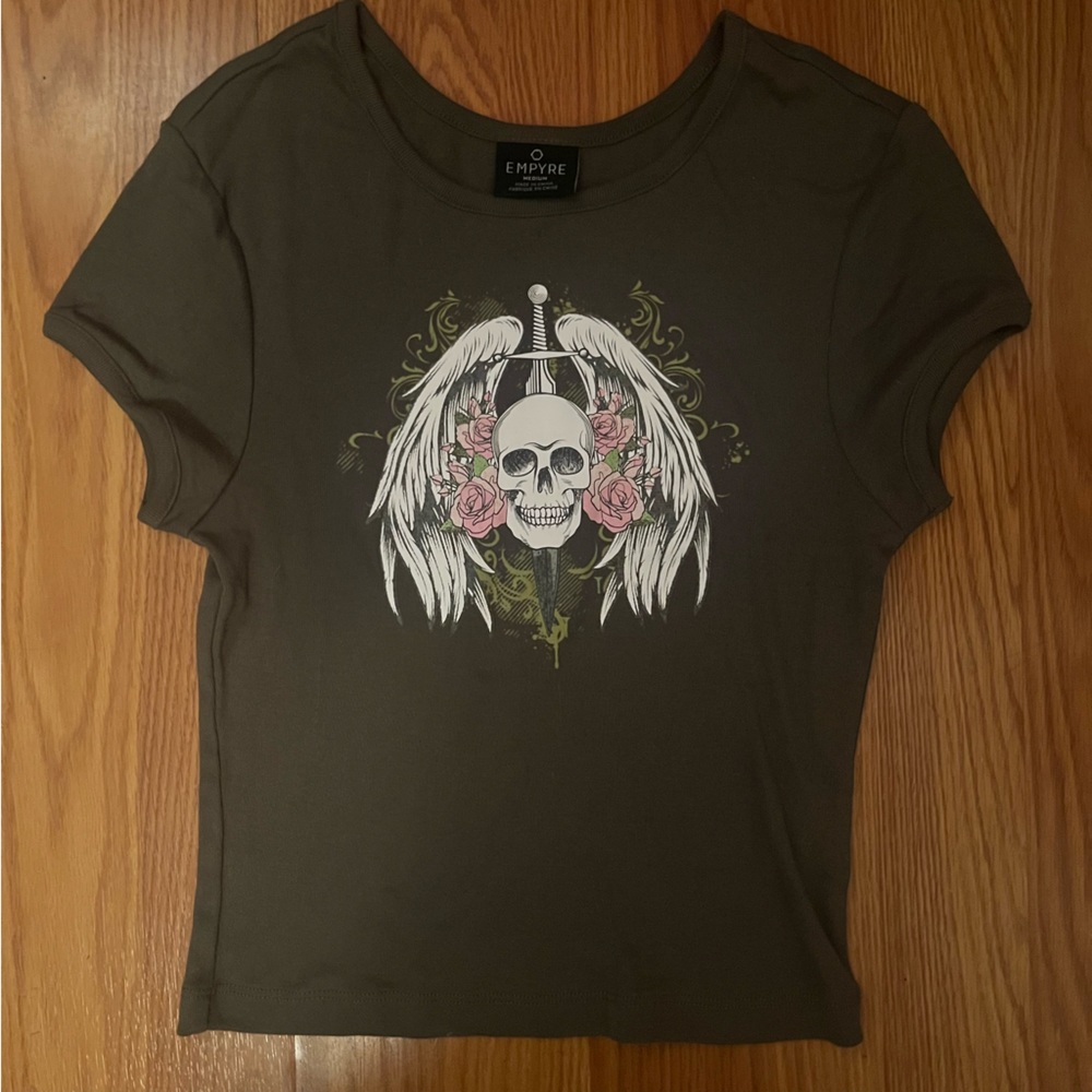 Empyre y2k Green Skull&rose Embroidered Crop Top Women’s Size M